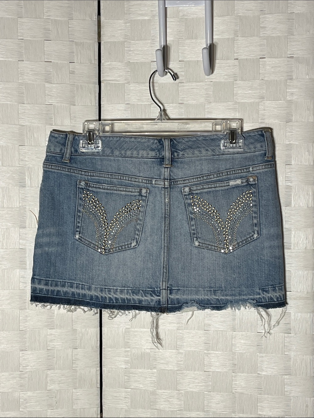 Celebrity Pink Light Blue Studded Denim Mini Skirt